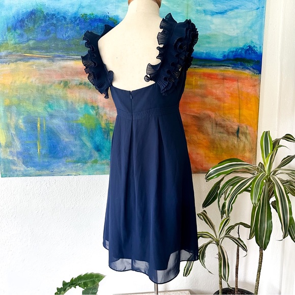 Lilly Pulitzer Womens Amber Ruffle Neckline Navy Blue Dress - Picture 2 of 8